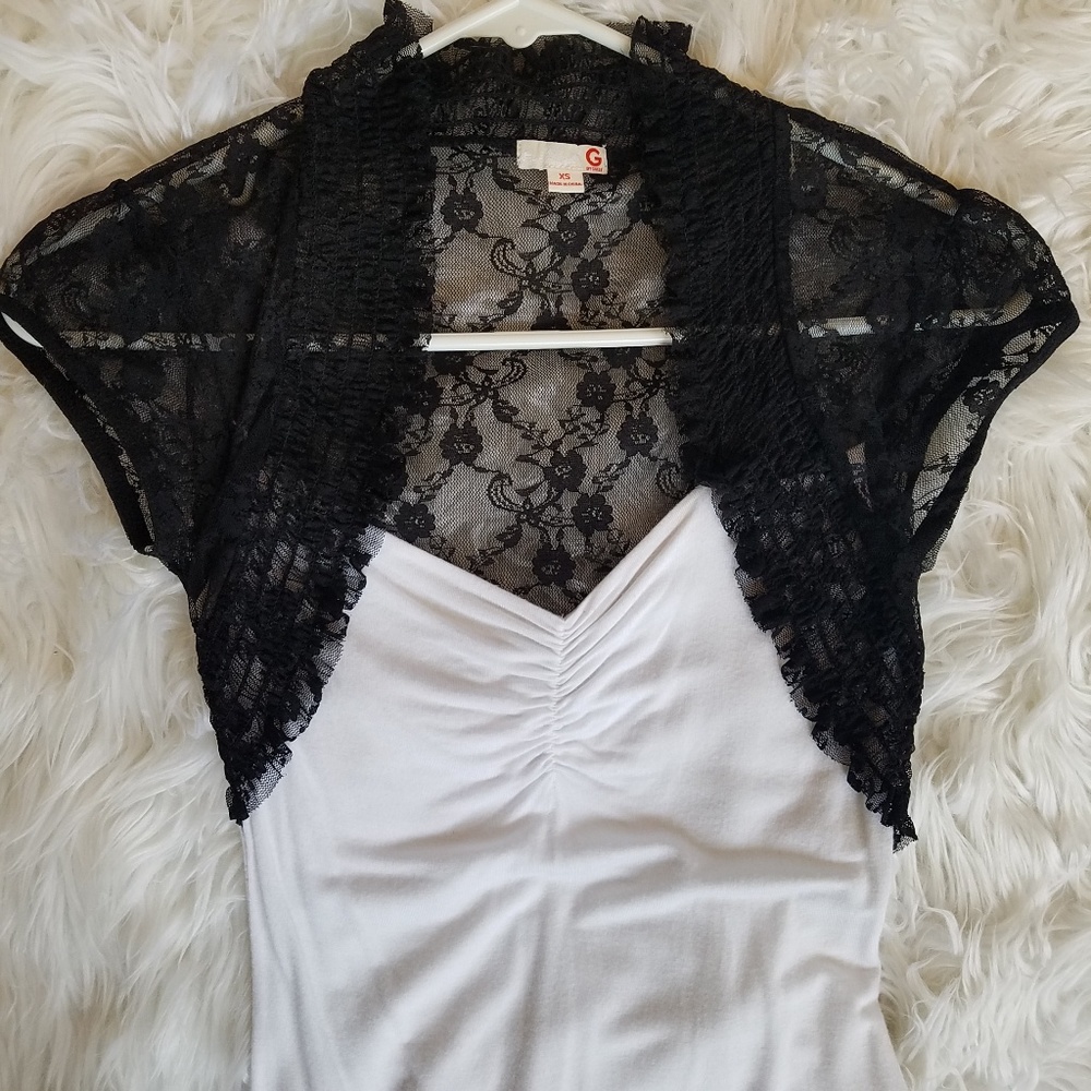 Feminine black/white lace top from G by Guess